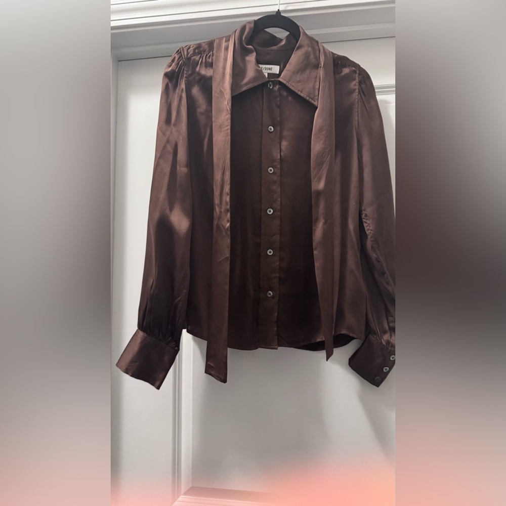 Re/Done Elegant Brown Blouse